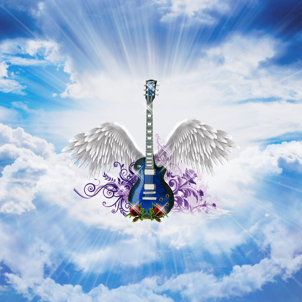 Beautiful winged guitar glittering with thousands of lights