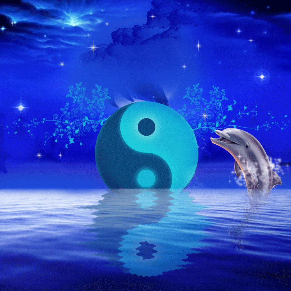 Dolphin leaping in a fantasy setting