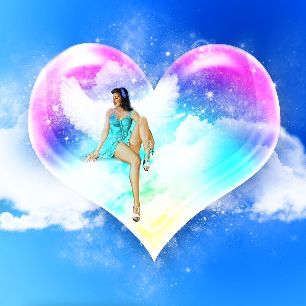 Dreamy and romantic fairy on clouds