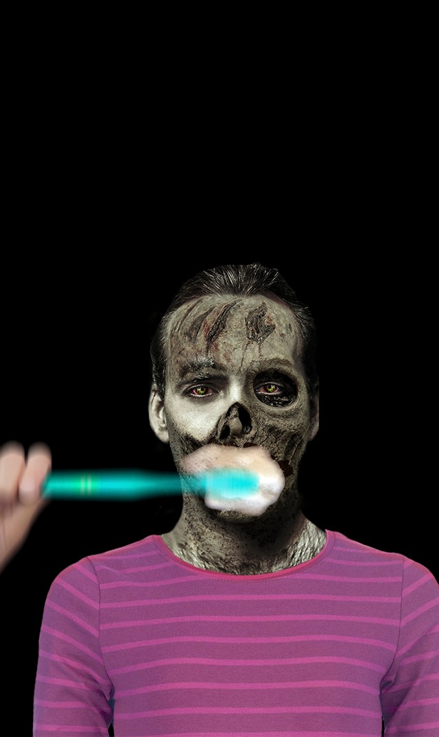 Zombie cómico escova os dentes