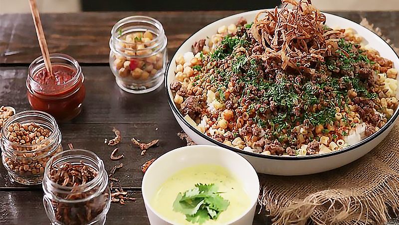 Beef Egyptian Koushari with Yellow Yogurt